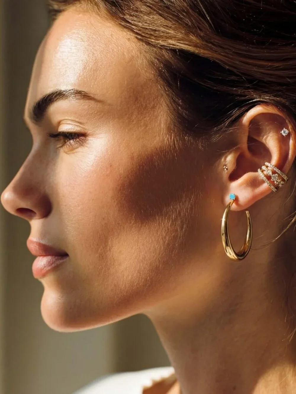 Large Gold Hoop Earrings for Women Trendy 14K Gold Plated Big Open Hoops Stud Ea - Picture 2 of 7